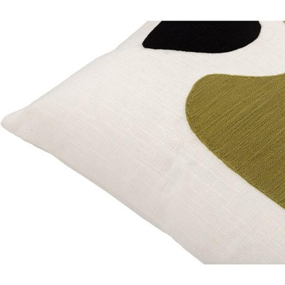 Patria 18" White and Olive Cotton Square Pillow Cover