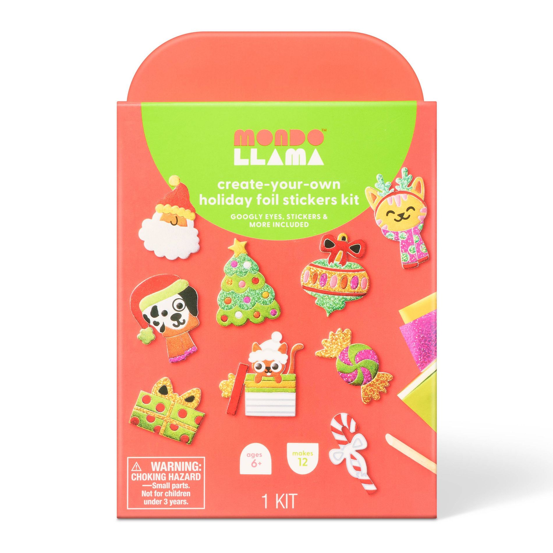 Christmas Craft 12ct Foil Art Holiday Icon Stickers Activity Kit - Mondo Llama™