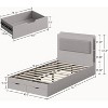 Twin Bed Frame with Upholstered Headboard and Storage – Wooden Platform Bed with 2 Drawers and 4 Open Shelves, Easy Assembly, Noise-Free, Grey - 2 of 4