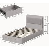 Twin Bed Frame with Upholstered Headboard and Storage – Wooden Platform Bed with 2 Drawers and 4 Open Shelves, Easy Assembly, Noise-Free, Grey - image 2 of 4