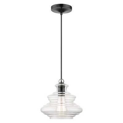 Livex Lighting Everett 1 - Light Pendant in  Shiny Black/Chrome