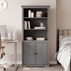 vidaXL Bookcase Grey Solid Pine Wood, Engineered Wood, Metal Tall - 2 of 4