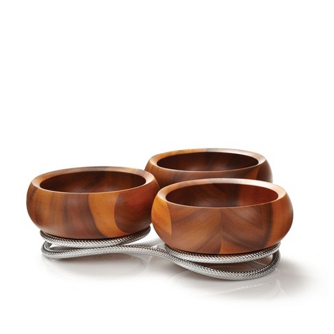 Nambe Braid Acacia & Alloy Triple Condiment Server - image 1 of 4