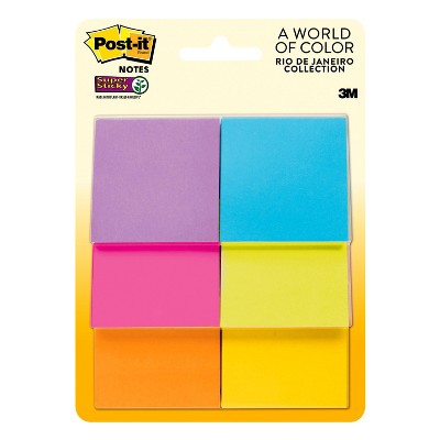 Post-it 6pk 2" x 2" Super Sticky Notes 45 Sheets/Pad - Rio de Janeiro Collection