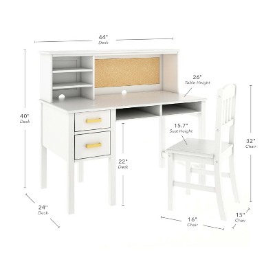 White Wood Kids Desk with Hutch and Storage Drawers