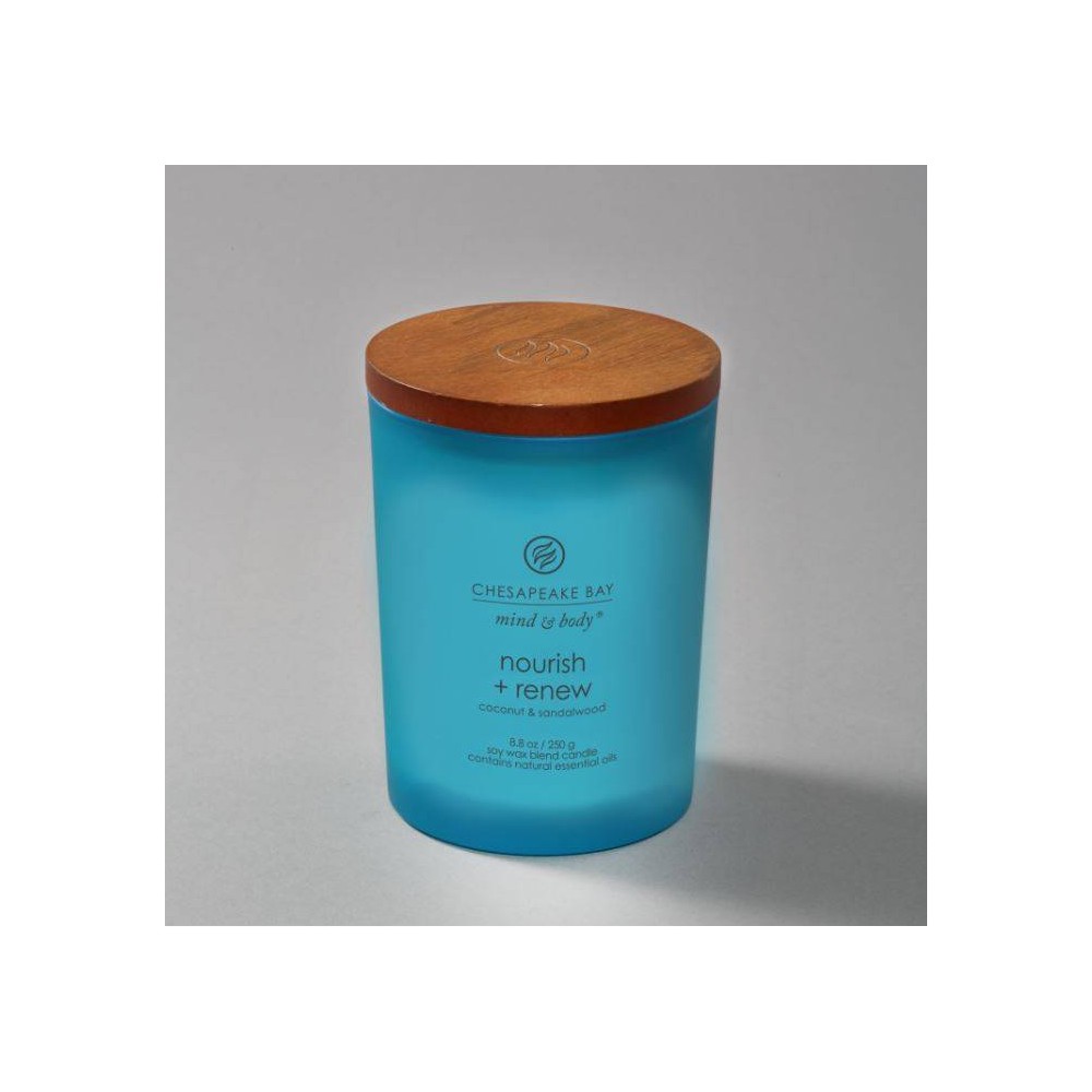 Frosted Glass Nourish + Renew Lidded Jar Candle Light Blue 8.8oz - Mind & Body by Chesapeake Bay Candle: Soy Wax Blend, Essential Oils