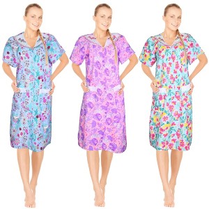 JEFFRICO 3 Pack House Dresses for Women with Pockets - Lightweight Breathable Short Sleeve Muumuu & Nightgowns - Dusters - 1 of 4