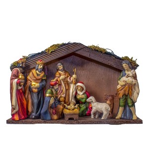 Kurt Adler 1.25-5.25-Inch Porcelain Nativity Figures With Wooden Stable, 9-Pieces - 1 of 4