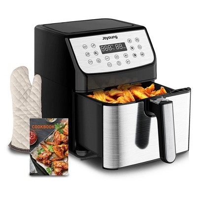 Joyoung JY-590 5.8 Quart Stainless Steel Multi Tasker Detachable Double Basket Air Fryer with LED Touchscreen and 13 Built In Smart Programs, Black