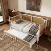 Full/Twin Size Daybed, Rattan Wood Bed Frame with Drawers/ Trundle Bed for Bedroom, Antique Walnut -ModernLuxe - 3 of 4