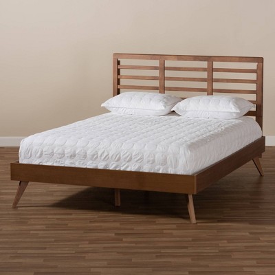 Walnut Brown King-Sized Wood Frame Upholstered Bed with Headboard