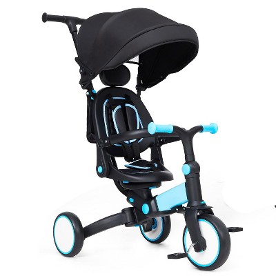 Whizmax Baby Tricycle, 7-in-1 Folding Kids Tricycle with Adjustable Parent Handle, Safety Harness, Removable Canopy for Toddlers for 1-6 Years, Blue