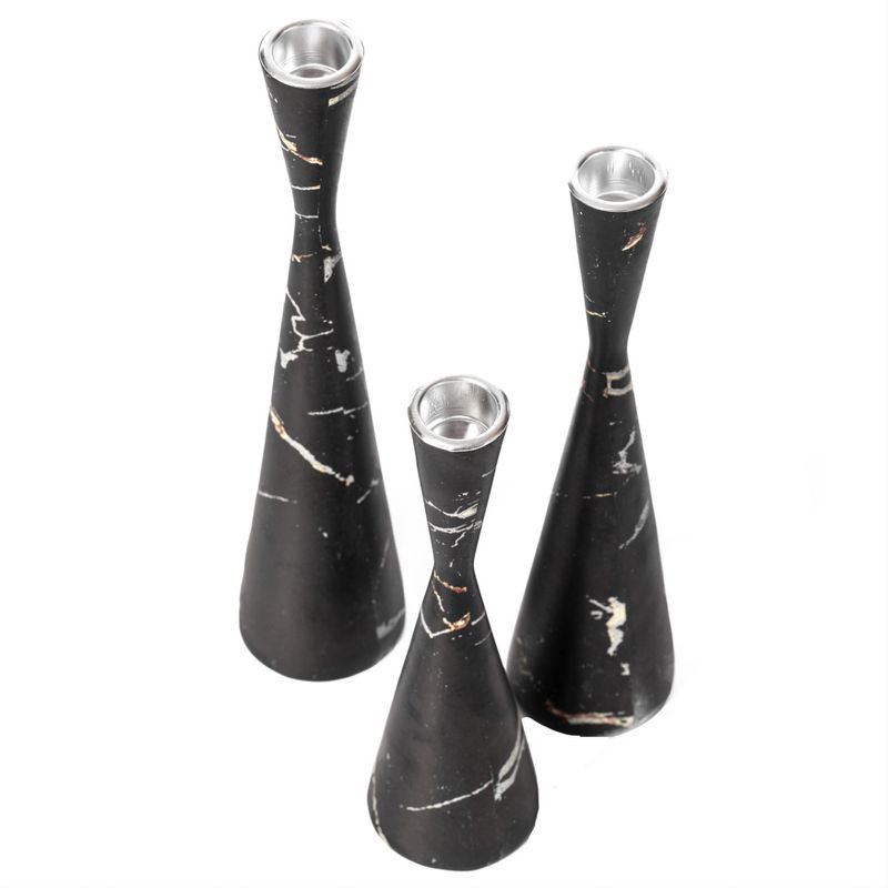 Fabulaxe Set of 3 Decorative Resin Taper Candle Holders, Marble Design Modern Candlesticks, 5 of 9