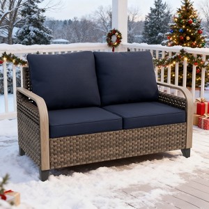 EAGLE PEAK Wicker Outdoor Patio Sofa Modern Rattan Patio Furniture Loveseat for Backyard Deck Porch Balcony, 2 Seat Loveseat - 1 of 4