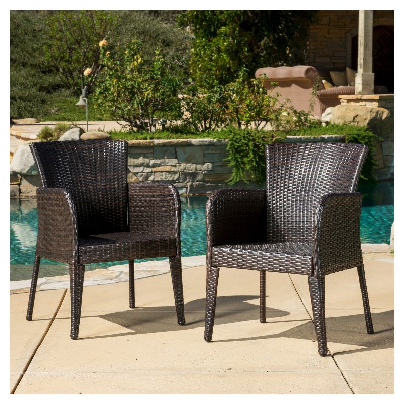 Anaya Set of 2 Wicker Patio Dining Chair - Brown - Christopher Knight Home, 3 of 6
