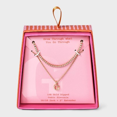 14K Gold Dipped Cubic Zirconia Initial Necklace Set 2pc - A New Day™ Gold