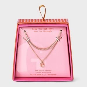 14K Gold Dipped Cubic Zirconia Initial Necklace Set 2pc - A New Day™ Gold - 1 of 3