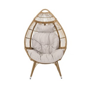 Serina Outdoor Wicker Teardrop Chair with Cushion - Beige/Light Brown - Christopher Knight Home: Polyester, Fade-Resistant - 1 of 4