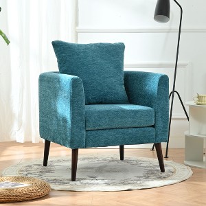 CENGHU Teddy Fabric Accent Chair, Living Room Chair with Solid Wood Legs, Waist Pillow,  Upholstered Arm Chair for Living Room/Bedroom - 1 of 4