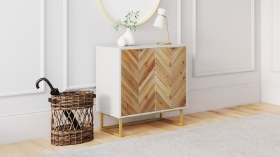 Matte Black and Brushed Fir Freestanding Storage Cabinet