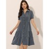 Allegra K Women's Summer V Neck Short Sleeve Button Down Tie Waist Chambray Shirt Dress - 2 of 4