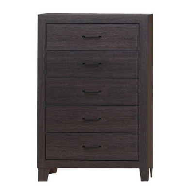 Chest with 5 Drawers and Grain Details Brown - Benzara