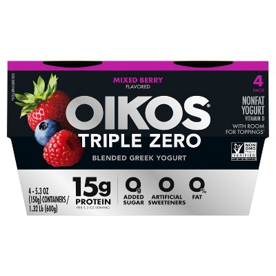 Oikos Triple Zero Mixed Berry Greek Yogurt - 4ct/5.3oz Cups_12