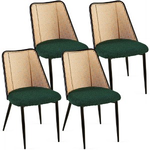 Sapphtopaz Dining Chairs Set of 4 Rattan Upholstered Living Room Chairs with Natural Cane Backrest and Metal Leg Kitchen Chair for Dining Room - 1 of 4