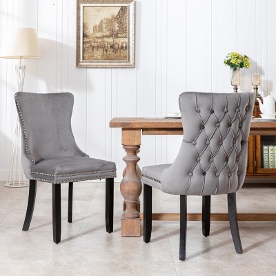 Modern Classic Velvet Wingback Dining Chair Set of 2 with Nailhead Trim and Solid Wood Legs for Dining Room-Baofuwish