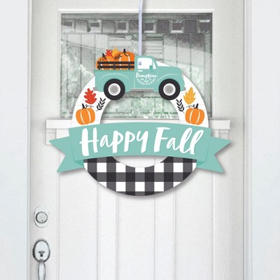 Big Dot of Happiness Happy Fall Truck - Outdoor Harvest Pumpkin Party Decor - Front Door Wreath