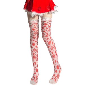 BABYYER Women's Christmas Thigh High Socks, Silk Long Over the Knee High Stockings, Breathable and Soft for Xmas New Year Holiday Decorations - 1 of 4