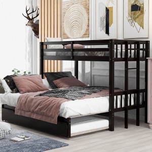 Twin over Twin Pull-out Bunk Bed with Trundle Bed and Ladder-ModernLuxe - 1 of 4