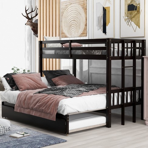 Twin Over Twin Pull-out Bunk Bed With Trundle Bed And Ladder, Espresso ...