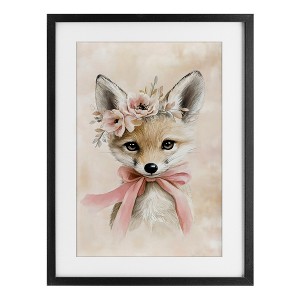 Stupell Industries Sweet Baby Fox with Bow Framed Print Under Glass Art - 1 of 4
