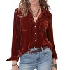 Womens Winter Velvet Long Sleeve Button Down Casual Tops Shirts - 3 of 3