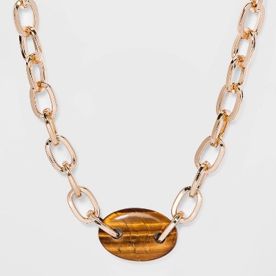 Chunky Chain with Oval Semi-Precious Pendant Necklace - A New Day™ Dark Brown