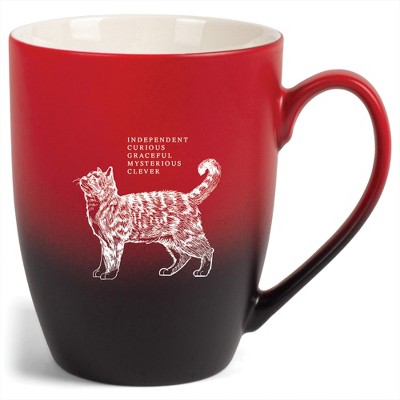 Elanze Designs 12 Ounce Ceramic Decorative Laser Engraved Giftable Novelty Tea Coffee Cup Mug Red and Black Cat Independent Curious Mysterious