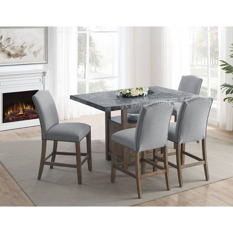 5pc Grayson Marble Counter Dining Set Gray/Driftwood - Steve Silver Co., 3 of 11