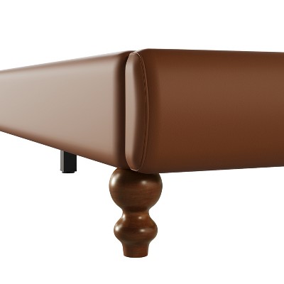 California King Coffee Faux Leather Upholstered Bed with Tufted Headboard