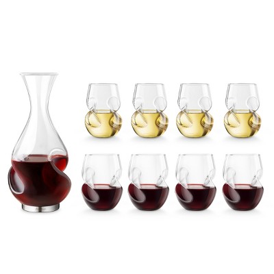 Final Touch Glass 9 Piece Red and White L'Grand Conundrum Decanter & Glass Set