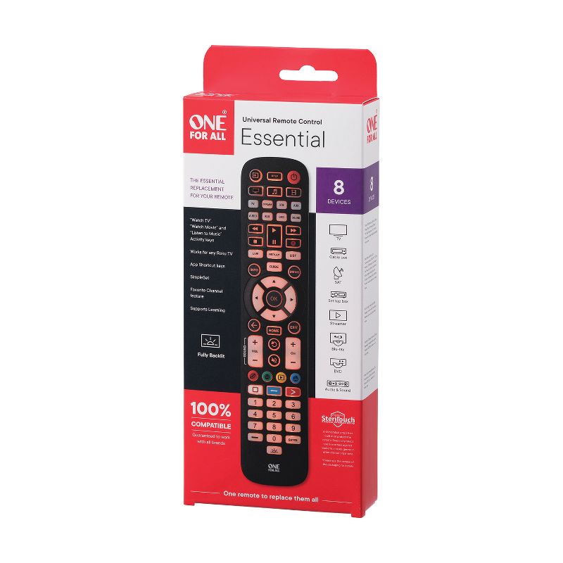 One For All® Essential 8-Device Antimicrobial Backlit Universal Remote, 3 of 8