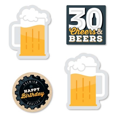 Big Dot of Happiness Cheers and Beers to 30 Years - DIY Shaped 30th Birthday Party Cut-Outs - 24 Count