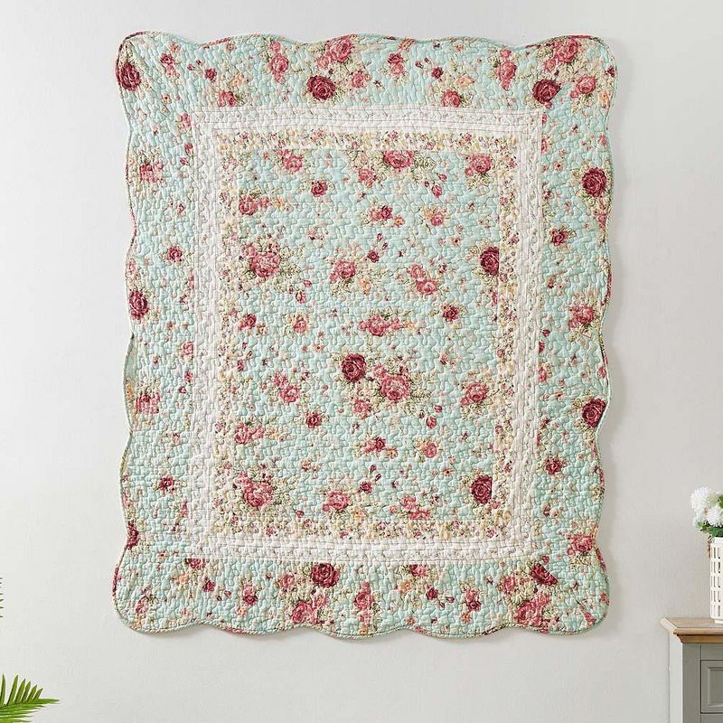 Greenland Home Antique Rose Floral and Pinstripe Print with Dainty Scrolling Floral Throw 50"x60" Blue, 2 of 6