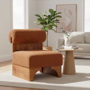 Homy Casa Accent Chair with Rolled Backrest and Solid Wood Base, Boucle Upholstery - 1 of 4