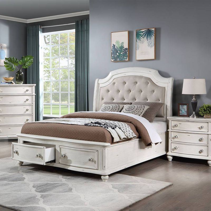 95&#34; Queen Bed Jaqueline Bed Gray Linen and Antique White Finish - Acme Furniture, 1 of 9