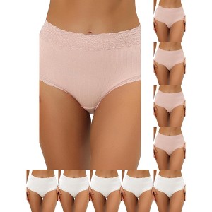 INSPIRE CHIC Women's High Waist Tummy Control Comfortable Lace Trim Ribbed Briefs 10 Packs - 1 of 4