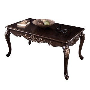 Royal Hampton Coffee Table, 52 Inch Dark Cherry Brown Wood, Carved Details - 1 of 1