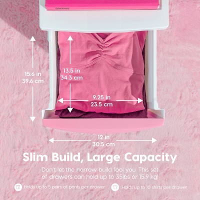 Slim White and Pink Plastic 4-Drawer Storage Cart