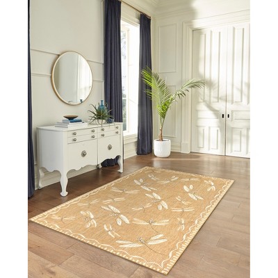Sand Flatwoven Rectangular Synthetic Dragonfly Indoor/Outdoor Rug