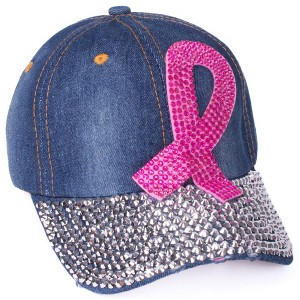 Women's Breast Cancer Awareness Crystal Bling Baseball Cap - 1 of 3